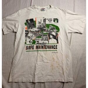 Vintage 1992 Practice Safe Maintenance Work T-Shirt Mens L Paper Mill Industrial